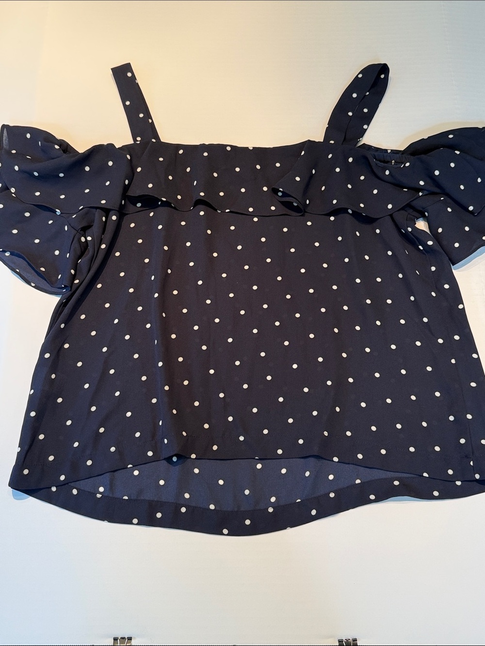J. Crew Navy Polka Dot Off-Shoulder Blouse
